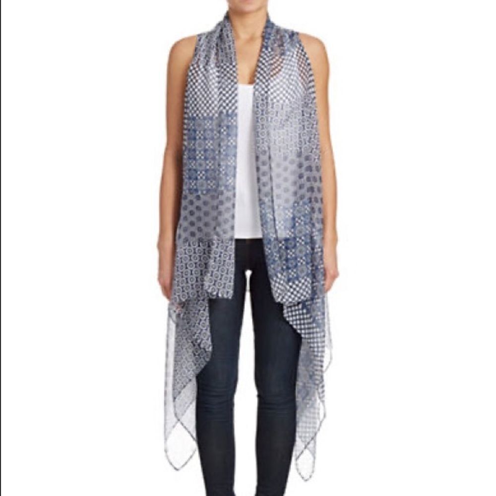 Lord & Taylor Printed Open-Front Vest-BLUE PRINT-One Size